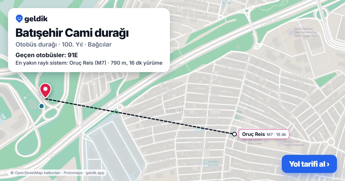Batışehir Cami otobüs durağı haritada: konumu ve yakındaki duraklar