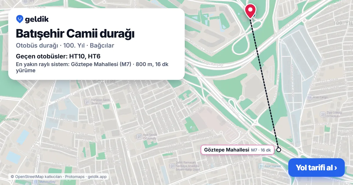 Batışehir Camii otobüs durağı haritada: konumu ve yakındaki duraklar