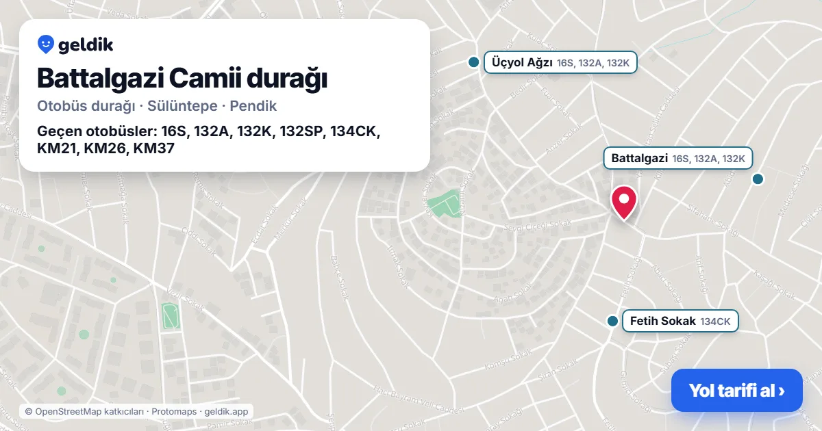 Battalgazi Camii otobüs durağı haritada: konumu ve yakındaki duraklar