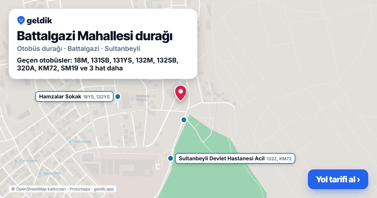 Battalgazi Mahallesi otobüs durağı haritada: konumu ve yakındaki duraklar