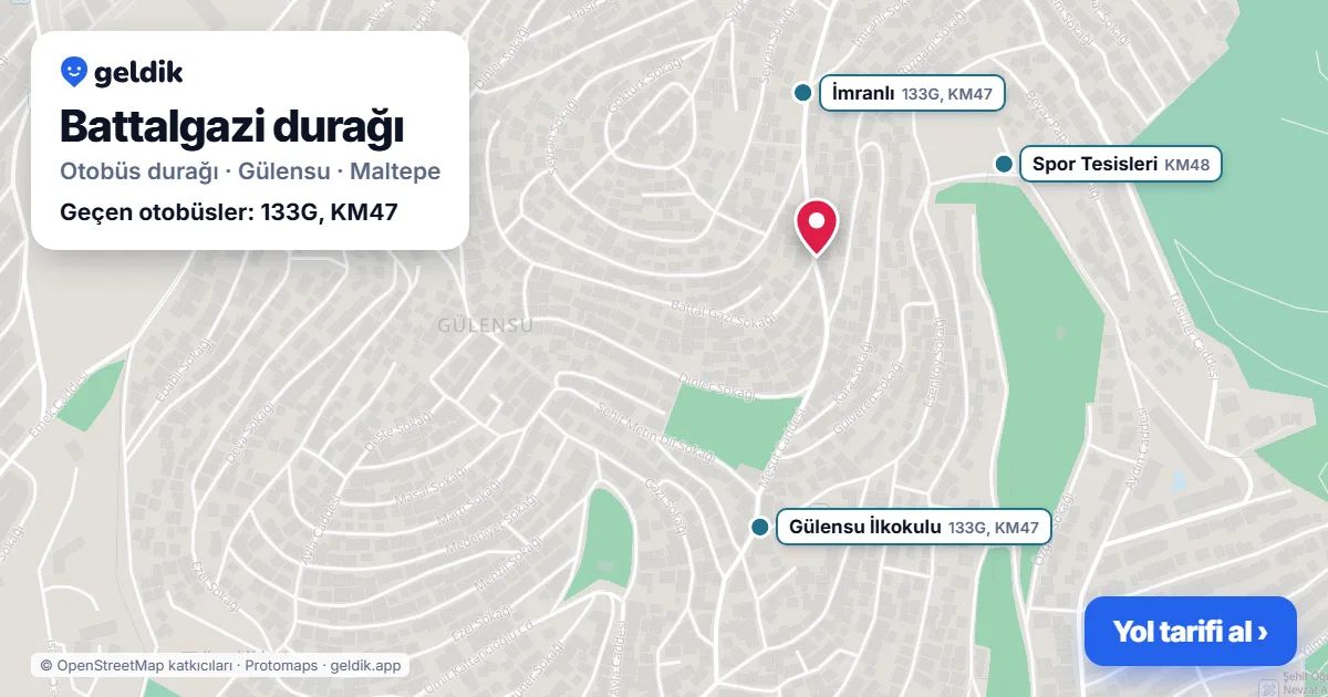 Battalgazi otobüs durağı haritada: konumu ve yakındaki duraklar