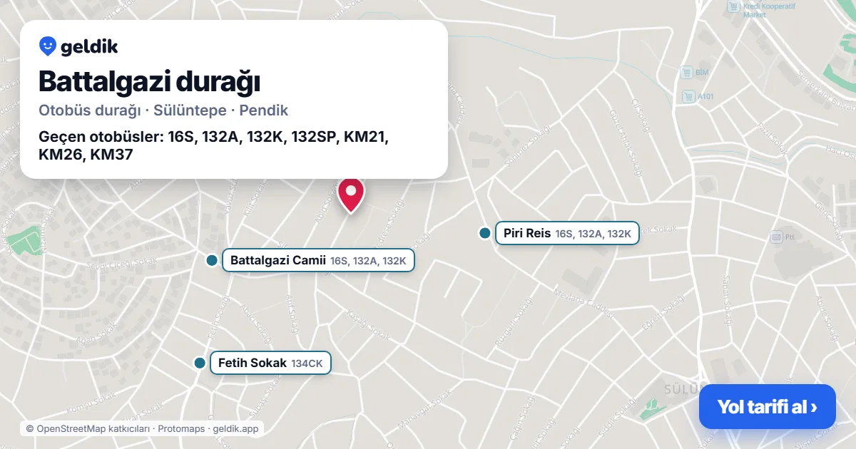 Battalgazi otobüs durağı haritada: konumu ve yakındaki duraklar