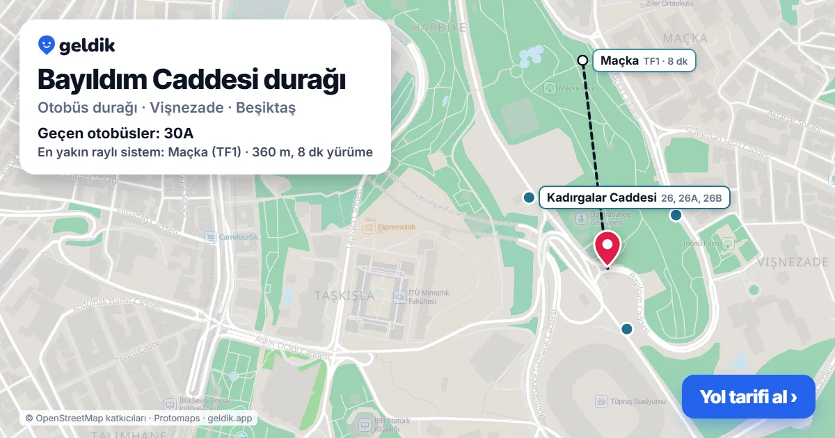 Bayıldım Caddesi otobüs durağı haritada: konumu ve yakındaki duraklar