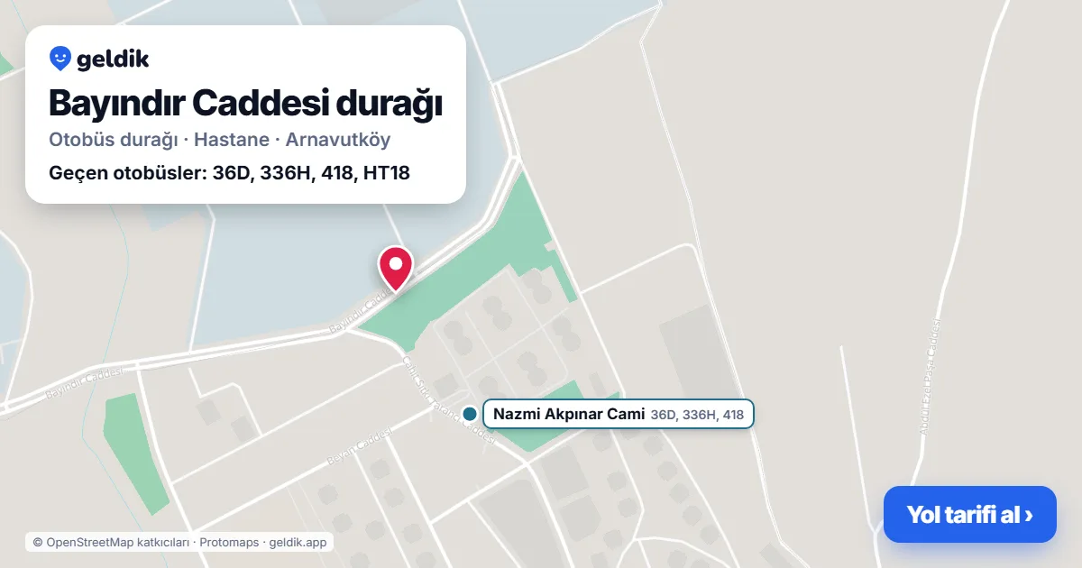 Bayındır Caddesi otobüs durağı haritada: konumu ve yakındaki duraklar