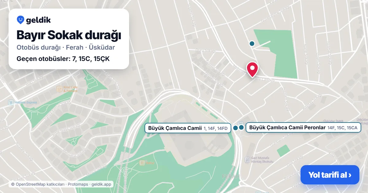 Bayır Sokak otobüs durağı haritada: konumu ve yakındaki duraklar