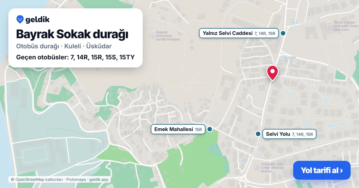 Bayrak Sokak otobüs durağı haritada: konumu ve yakındaki duraklar