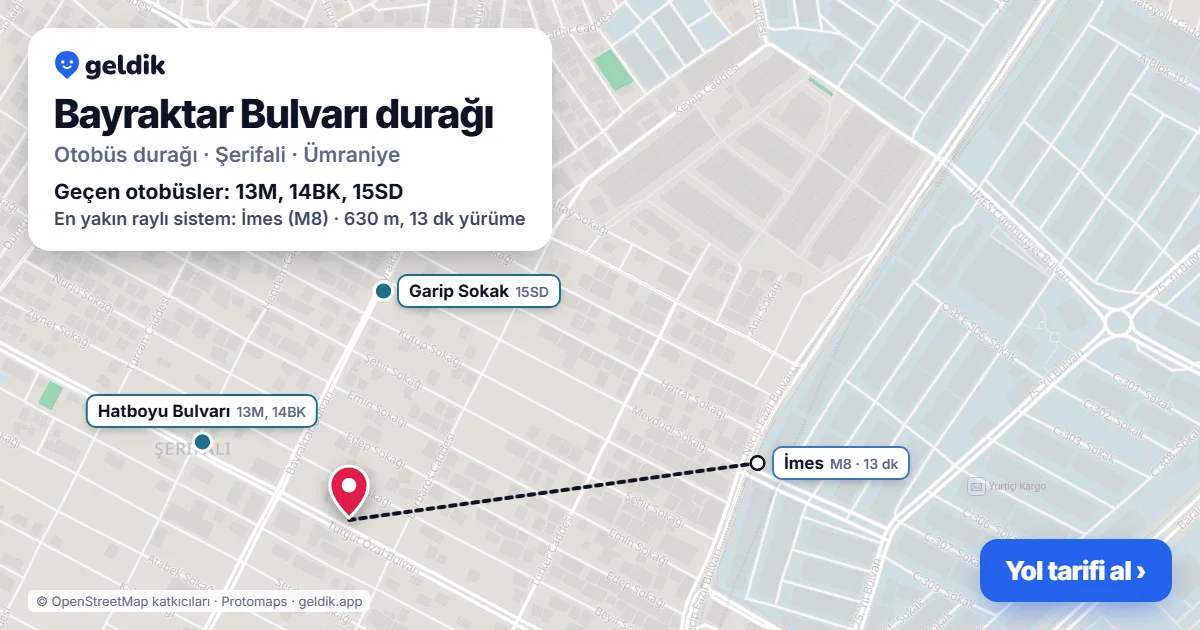 Bayraktar Bulvarı otobüs durağı haritada: konumu ve yakındaki duraklar