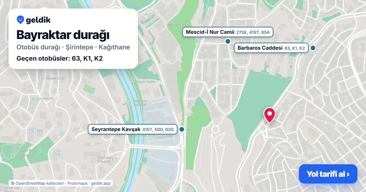 Bayraktar otobüs durağı haritada: konumu ve yakındaki duraklar