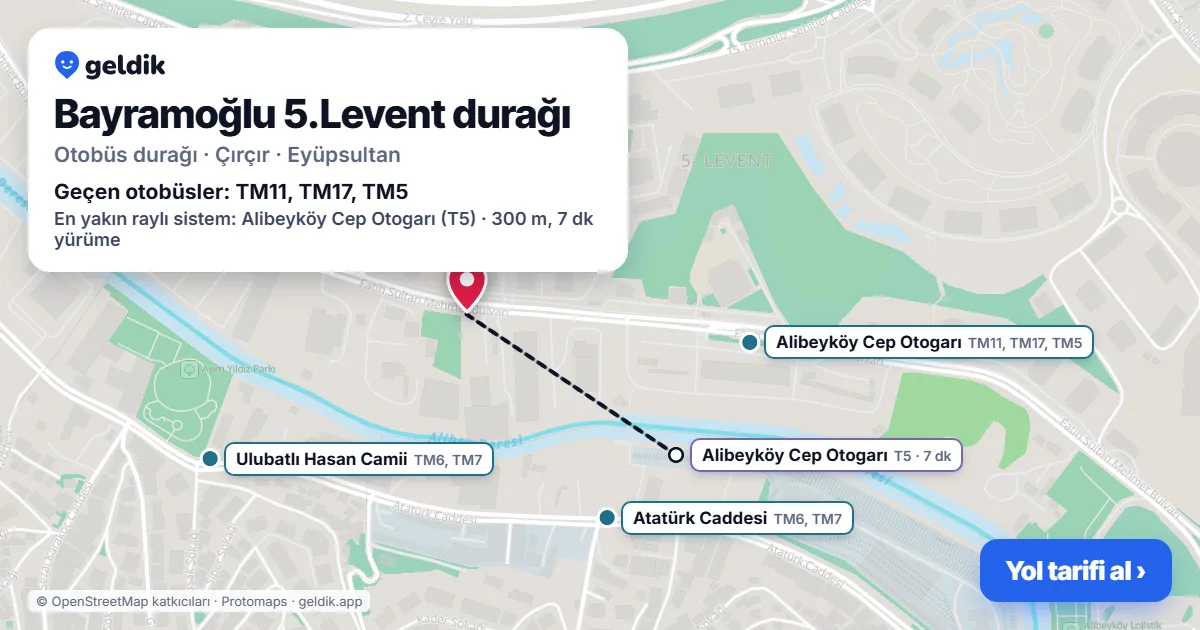 Bayramoğlu 5.Levent otobüs durağı haritada: konumu ve yakındaki duraklar
