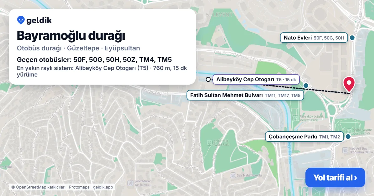 Bayramoğlu otobüs durağı haritada: konumu ve yakındaki duraklar