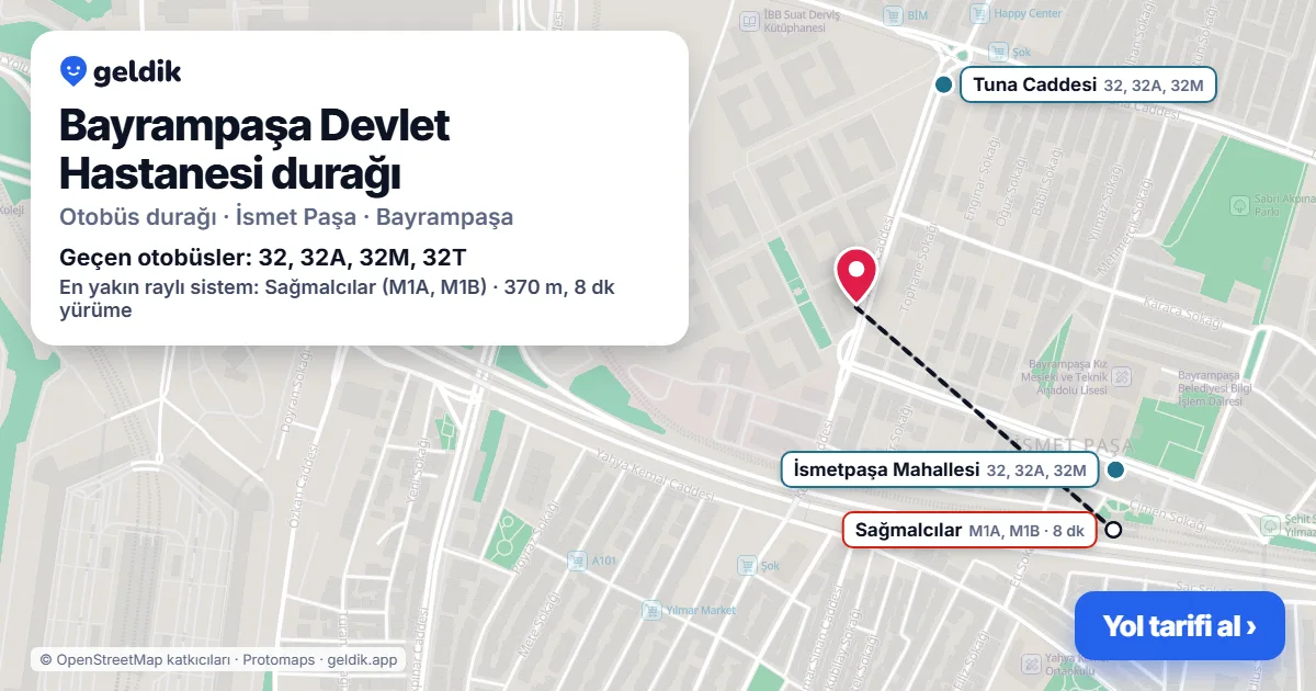 Bayrampaşa Devlet Hastanesi otobüs durağı haritada: konumu ve yakındaki duraklar