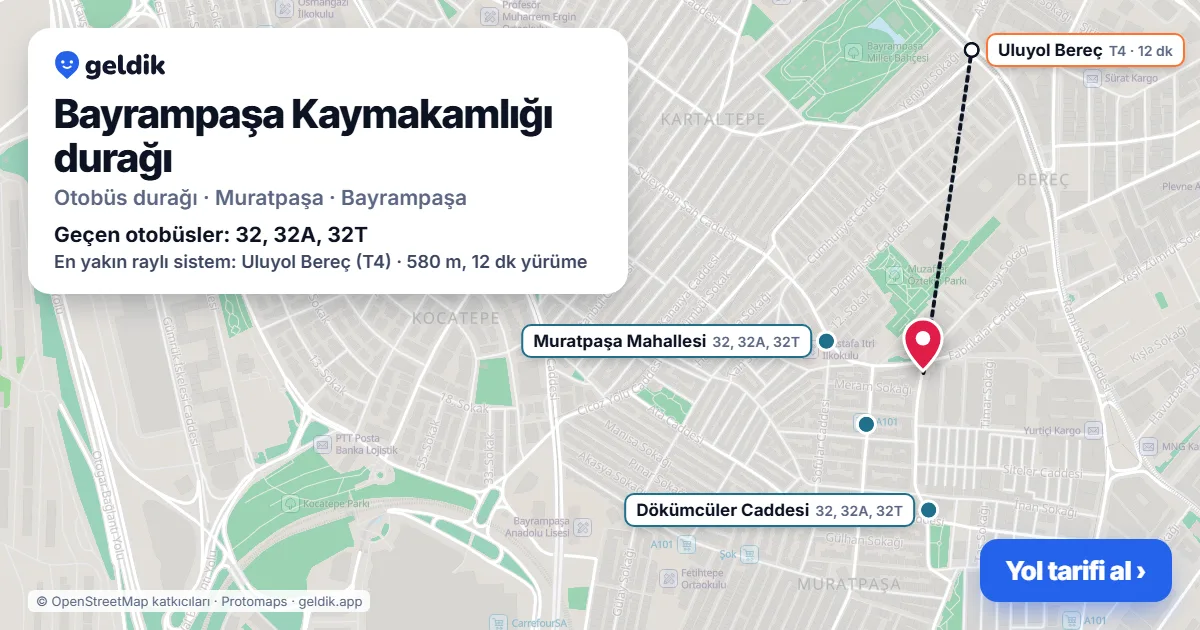 Bayrampaşa Kaymakamlığı otobüs durağı haritada: konumu ve yakındaki duraklar