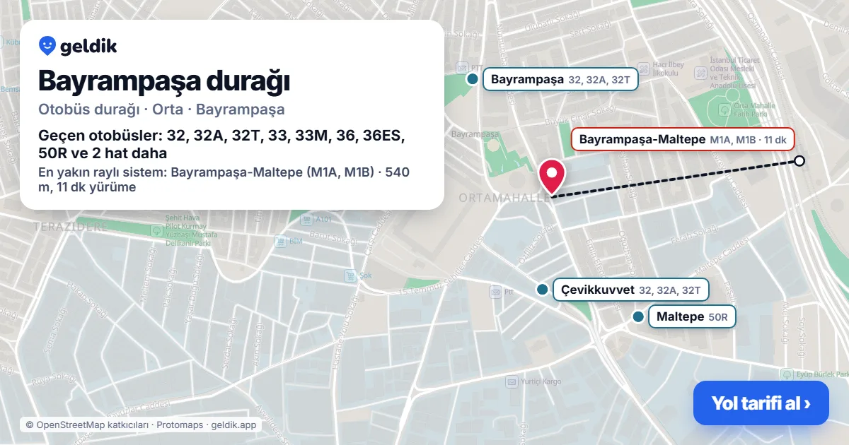 Bayrampaşa otobüs durağı haritada: konumu ve yakındaki duraklar