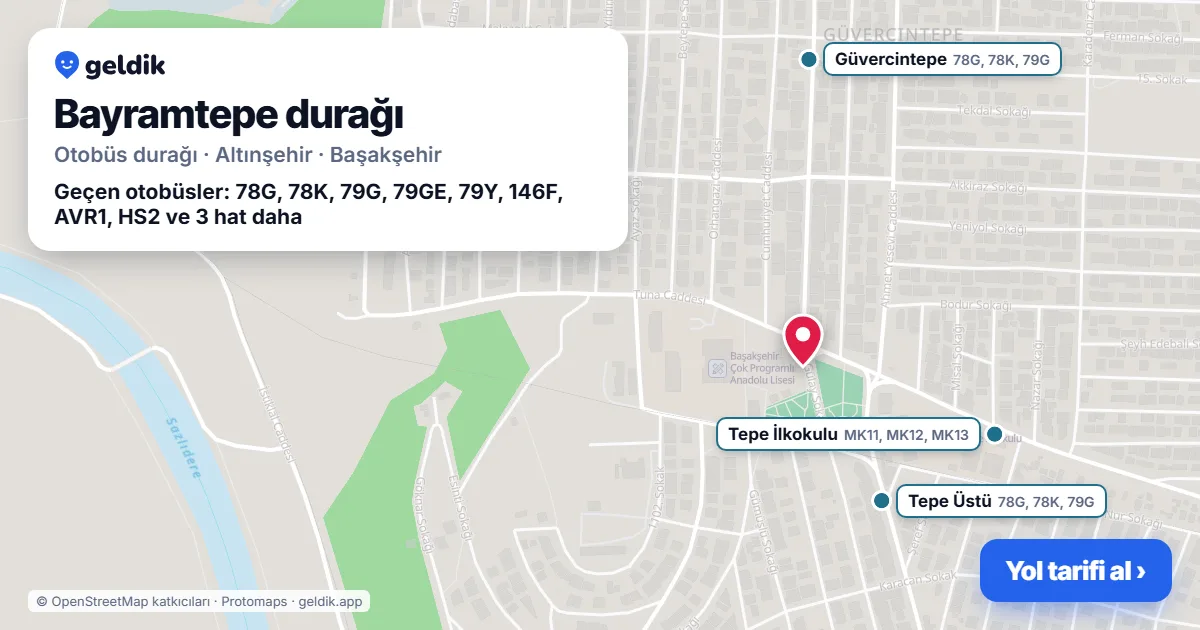 Bayramtepe otobüs durağı haritada: konumu ve yakındaki duraklar