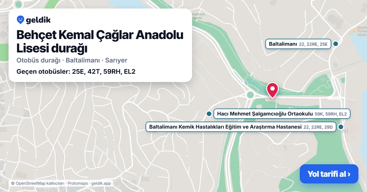 Behçet Kemal Çağlar Anadolu Lisesi otobüs durağı haritada: konumu ve yakındaki duraklar
