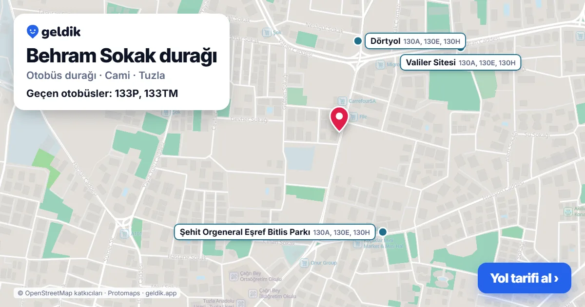 Behram Sokak otobüs durağı haritada: konumu ve yakındaki duraklar