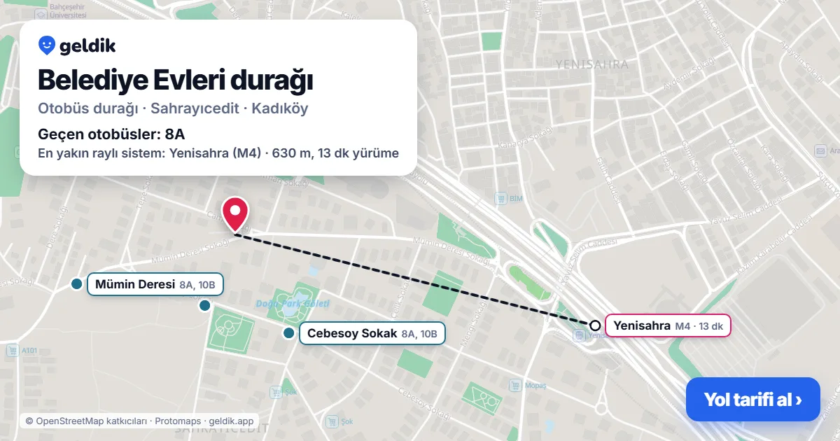 Belediye Evleri otobüs durağı haritada: konumu ve yakındaki duraklar