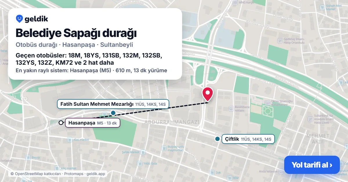Belediye Sapağı otobüs durağı haritada: konumu ve yakındaki duraklar