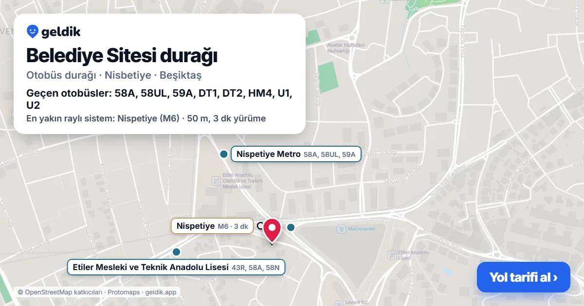 Belediye Sitesi otobüs durağı haritada: konumu ve yakındaki duraklar