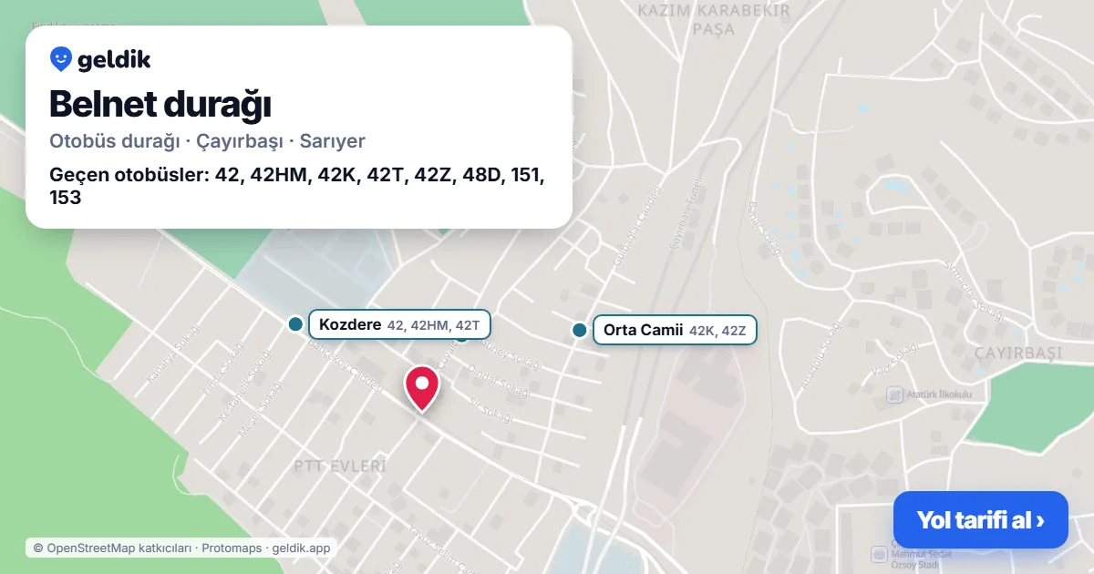 Belnet otobüs durağı haritada: konumu ve yakındaki duraklar