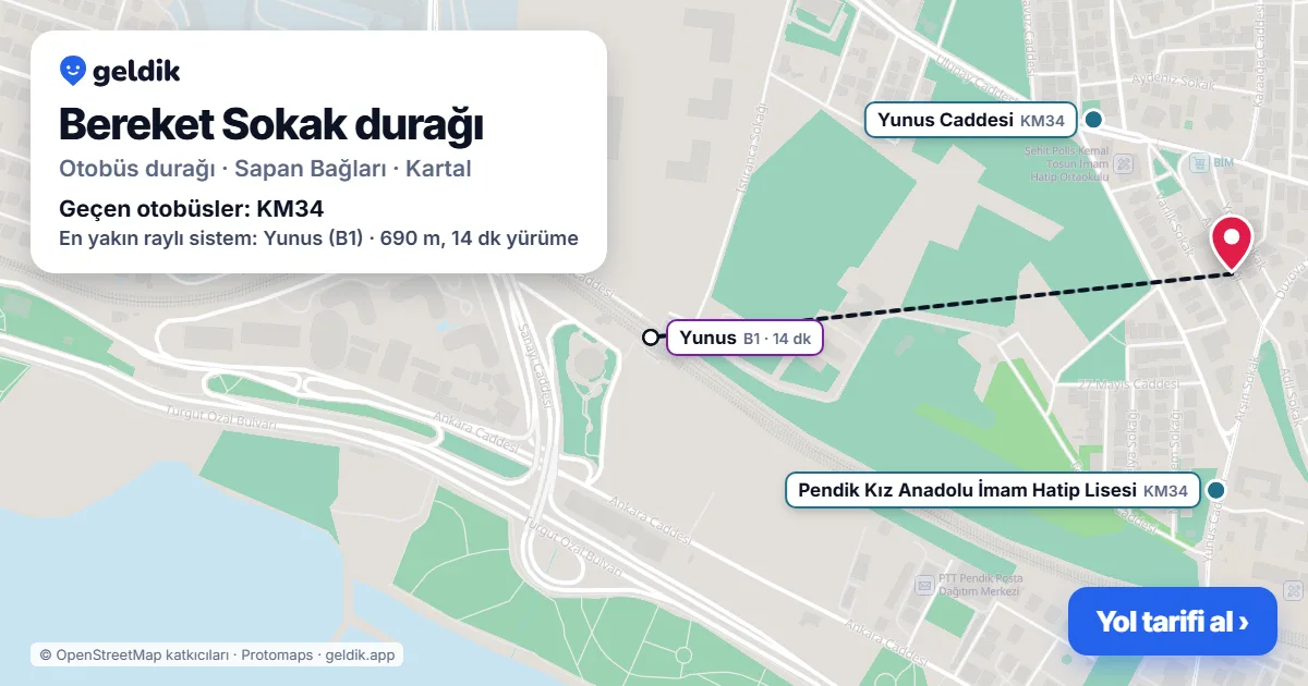 Bereket Sokak otobüs durağı haritada: konumu ve yakındaki duraklar