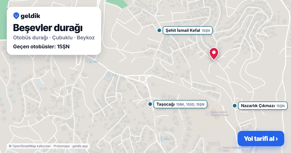 Beşevler otobüs durağı haritada: konumu ve yakındaki duraklar