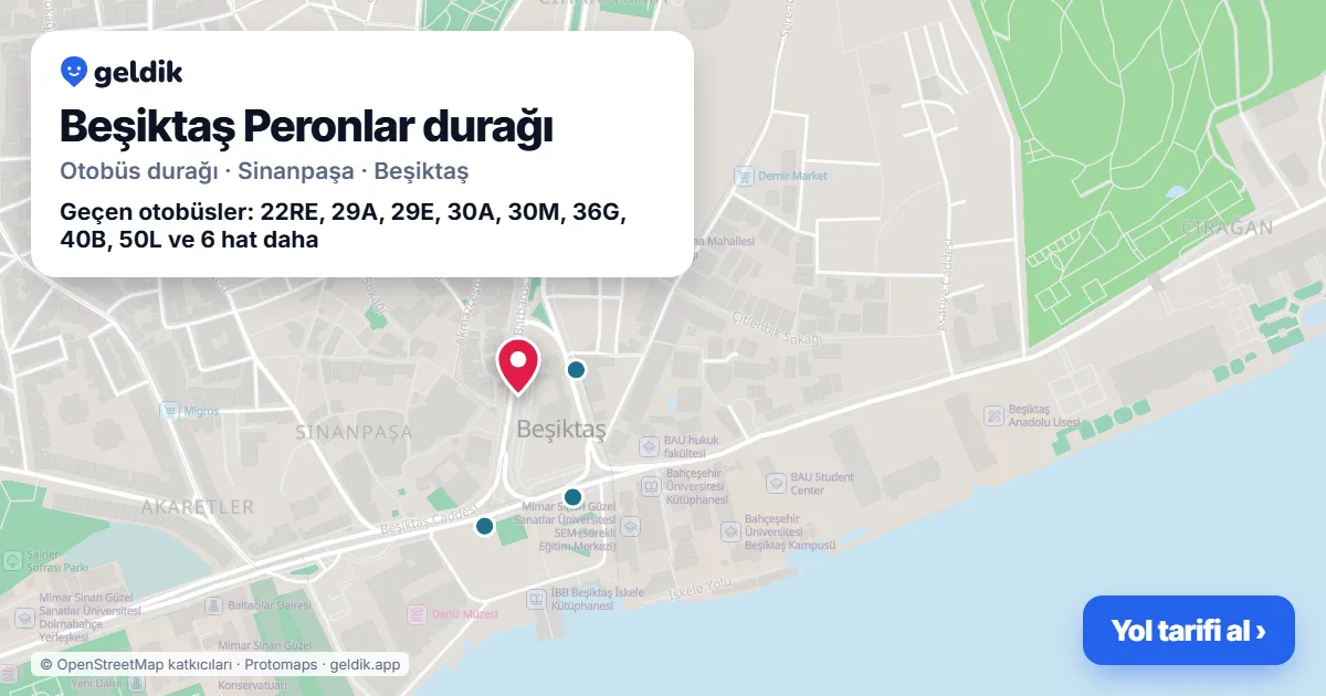 Beşiktaş Peronlar otobüs durağı haritada: konumu ve yakındaki duraklar