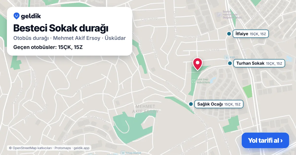 Besteci Sokak otobüs durağı haritada: konumu ve yakındaki duraklar