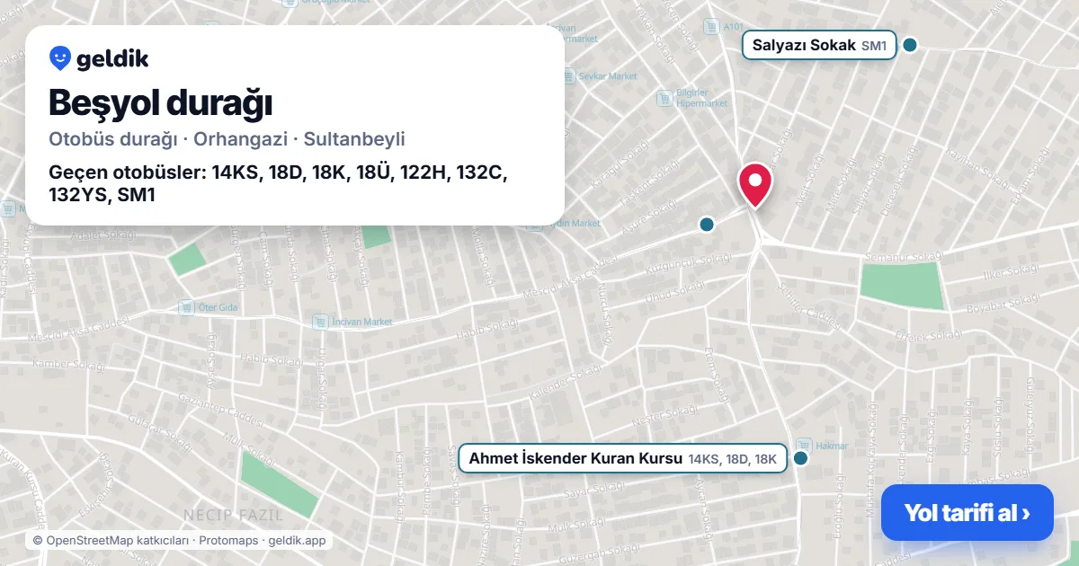 Beşyol otobüs durağı haritada: konumu ve yakındaki duraklar