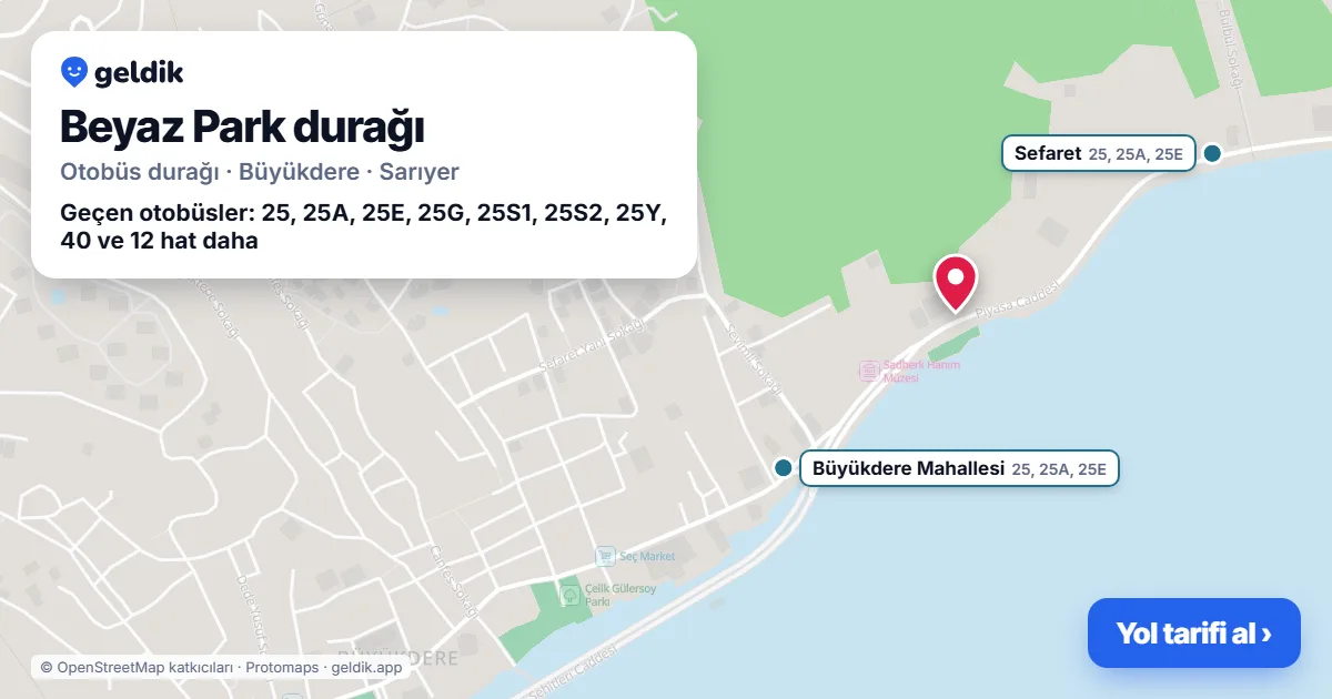 Beyaz Park otobüs durağı haritada: konumu ve yakındaki duraklar