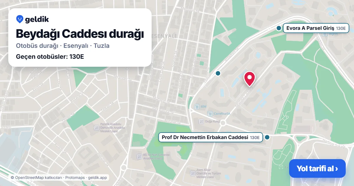 Beydağı Caddesı otobüs durağı haritada: konumu ve yakındaki duraklar