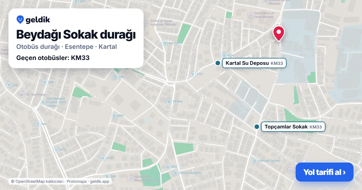 Beydağı Sokak otobüs durağı haritada: konumu ve yakındaki duraklar