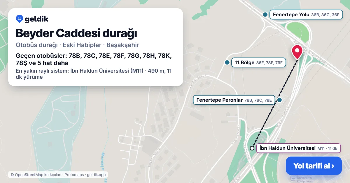Beyder Caddesi otobüs durağı haritada: konumu ve yakındaki duraklar
