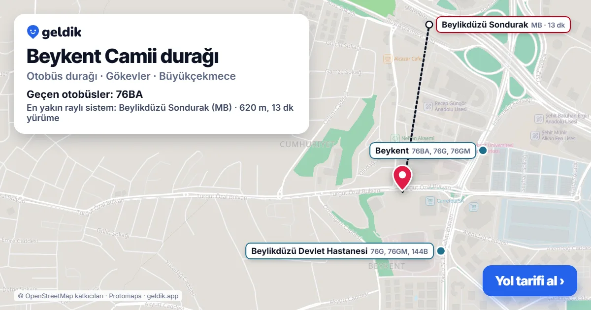 Beykent Camii otobüs durağı haritada: konumu ve yakındaki duraklar