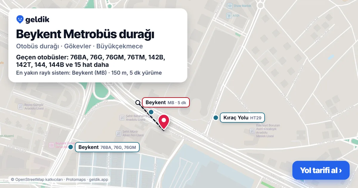 Beykent Metrobüs otobüs durağı haritada: konumu ve yakındaki duraklar