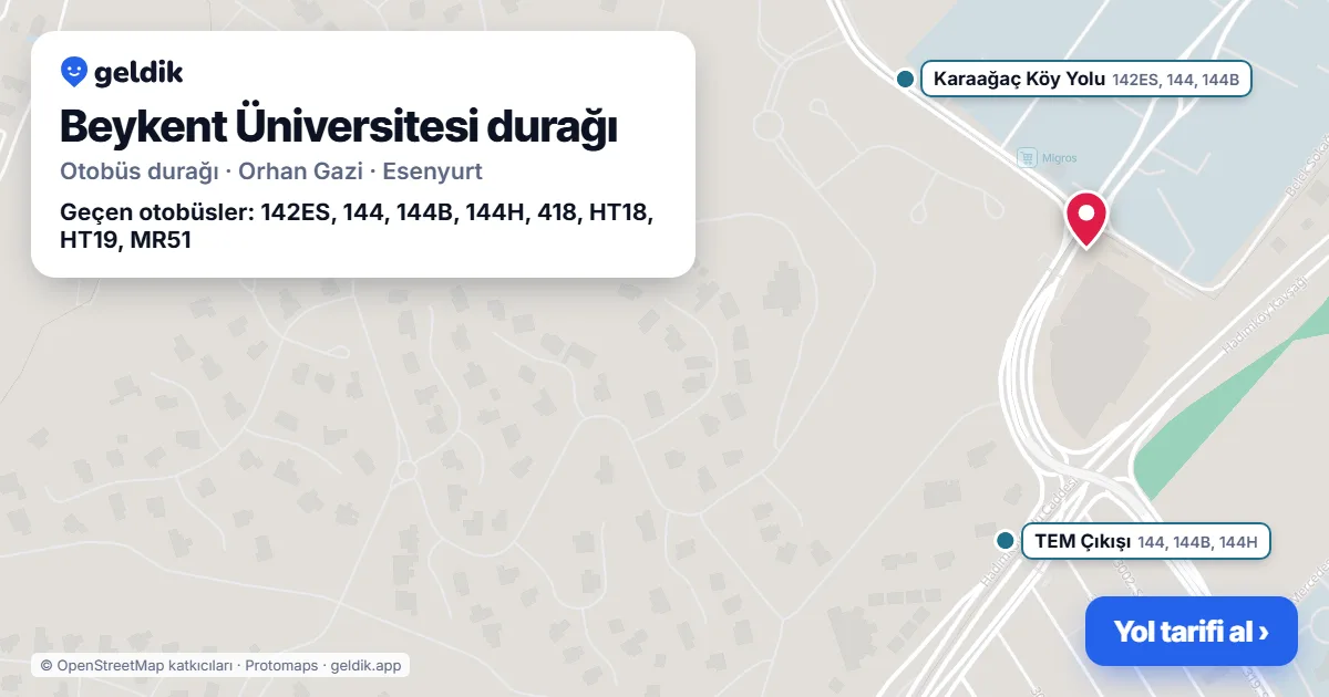 Beykent Üniversitesi otobüs durağı haritada: konumu ve yakındaki duraklar