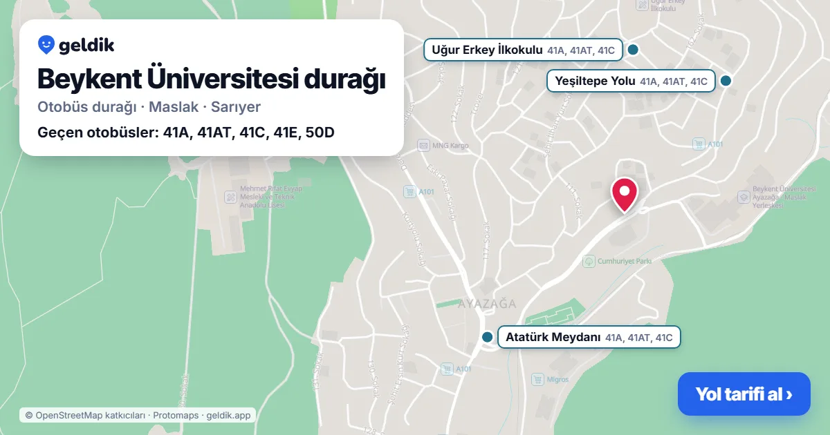 Beykent Üniversitesi otobüs durağı haritada: konumu ve yakındaki duraklar