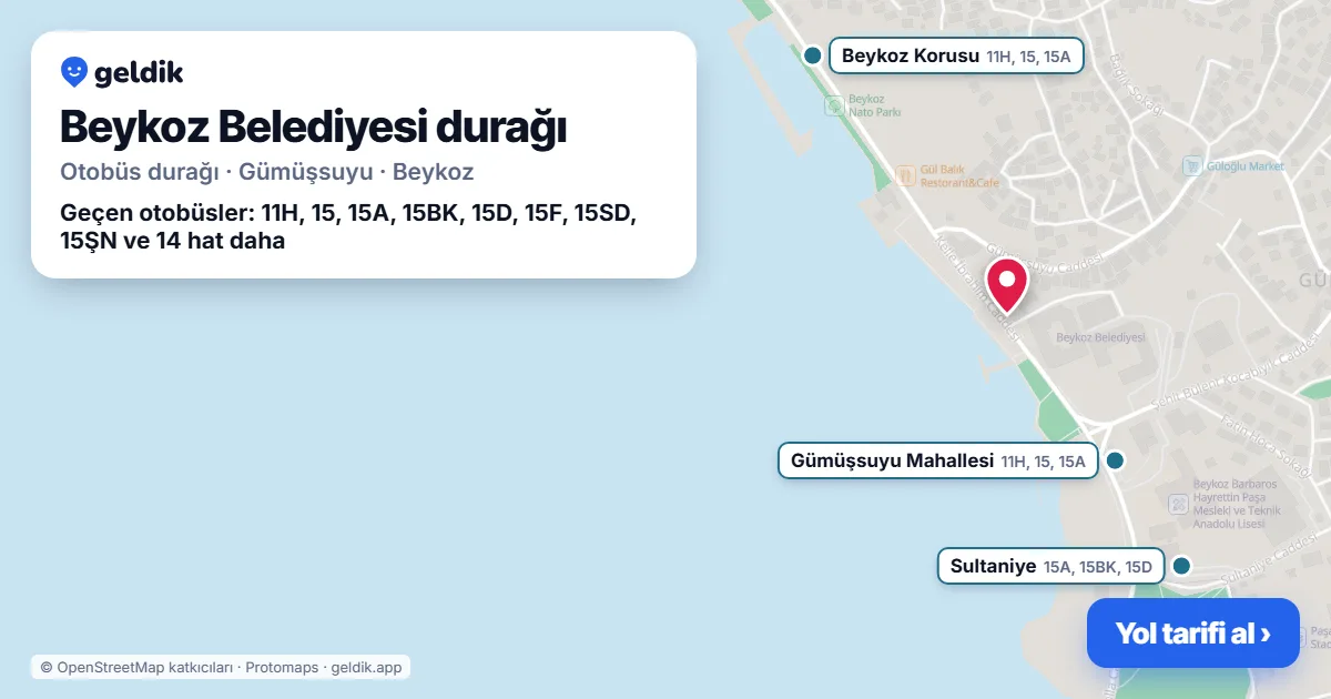 Beykoz Belediyesi otobüs durağı haritada: konumu ve yakındaki duraklar