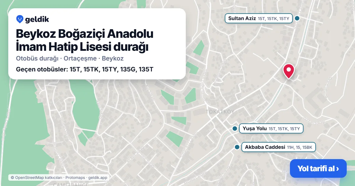 Beykoz Boğaziçi Anadolu İmam Hatip Lisesi otobüs durağı haritada: konumu ve yakındaki duraklar