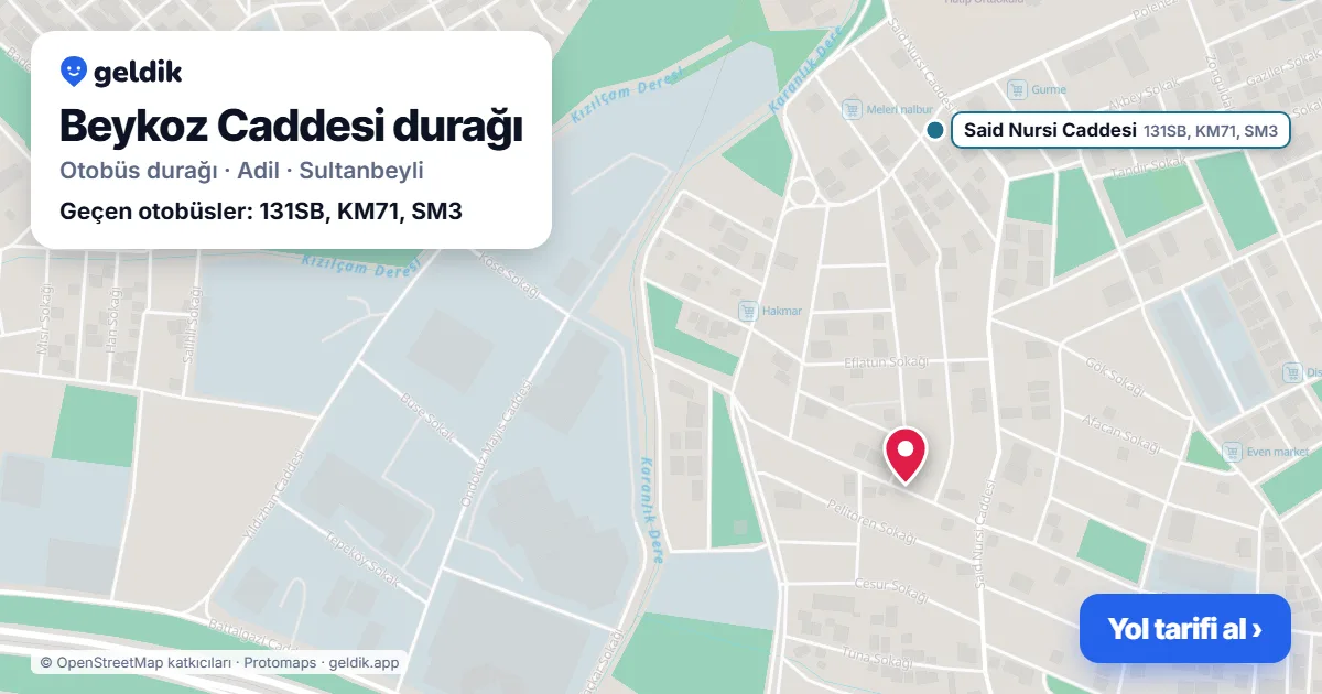 Beykoz Caddesi otobüs durağı haritada: konumu ve yakındaki duraklar