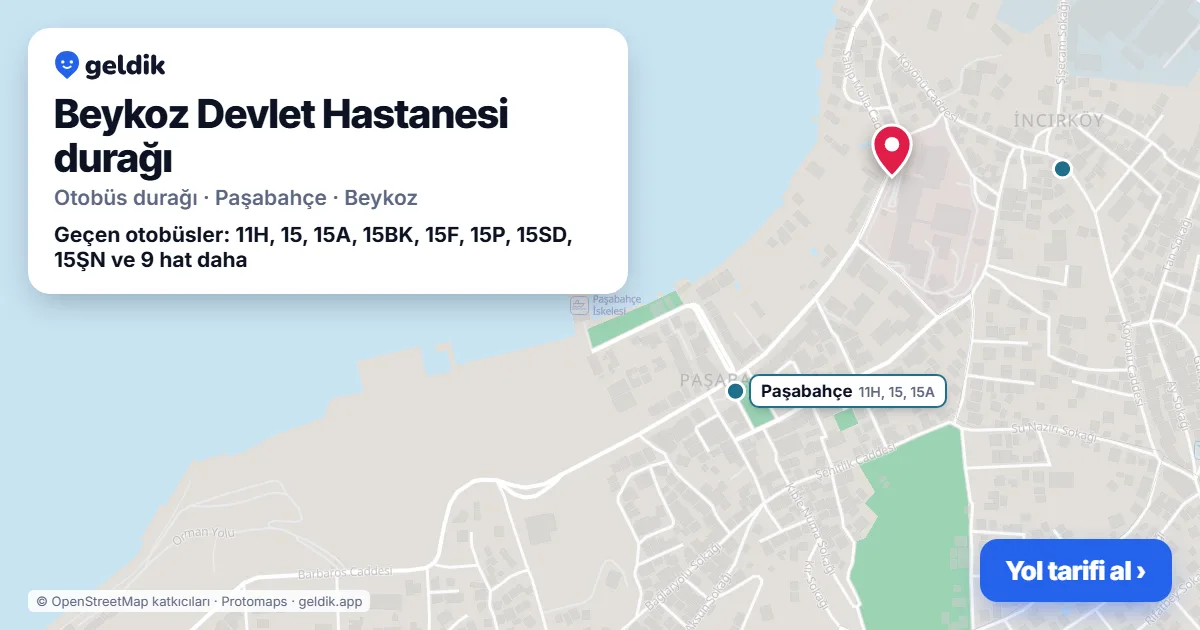 Beykoz Devlet Hastanesi otobüs durağı haritada: konumu ve yakındaki duraklar