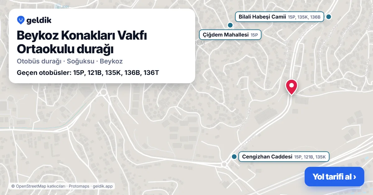 Beykoz Konakları Vakfı Ortaokulu otobüs durağı haritada: konumu ve yakındaki duraklar