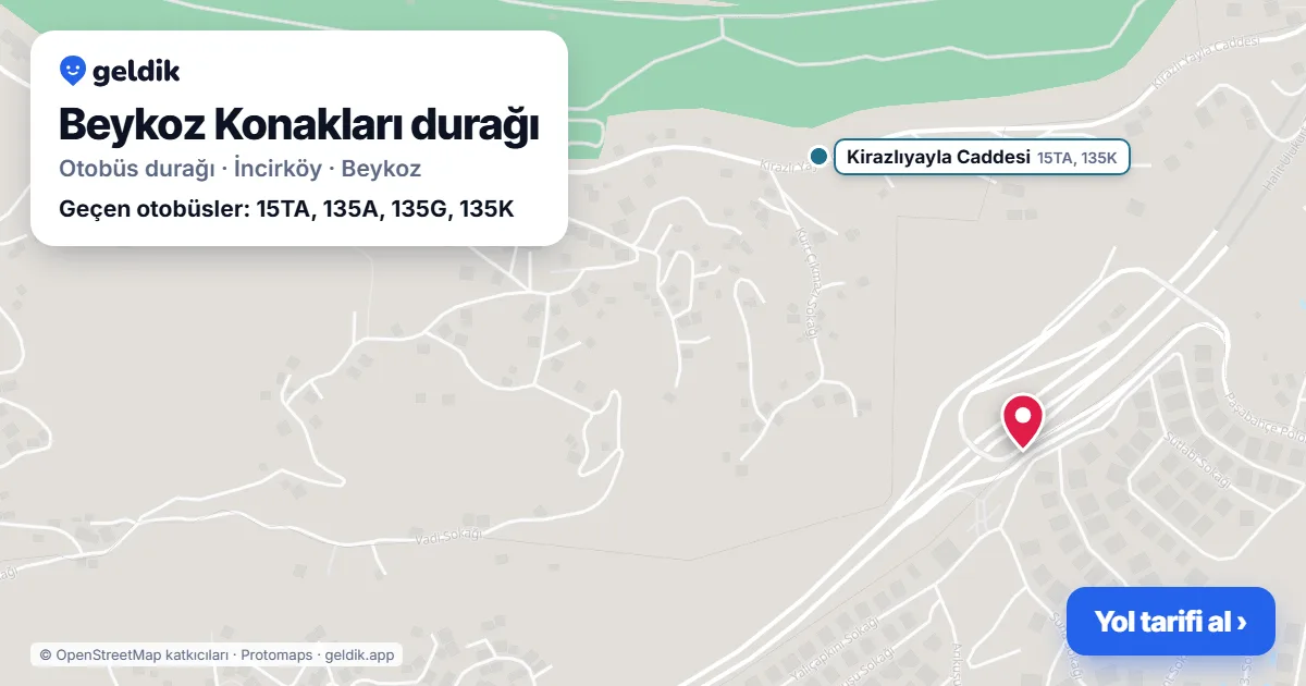 Beykoz Konakları otobüs durağı haritada: konumu ve yakındaki duraklar