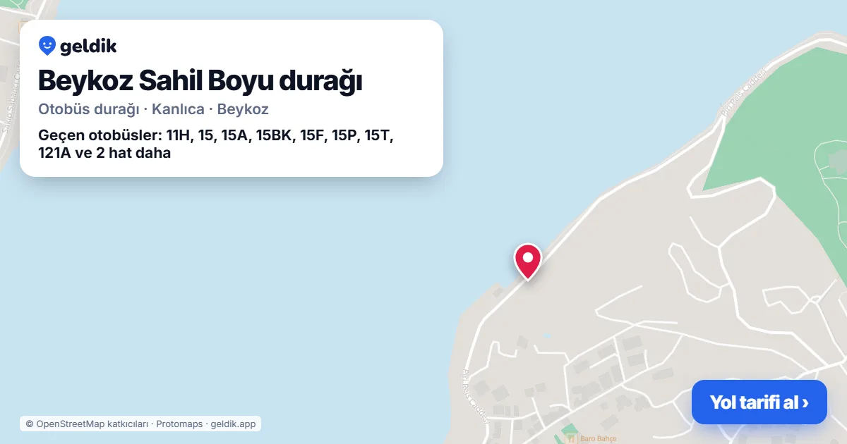 Beykoz Sahil Boyu otobüs durağı haritada: konumu ve yakındaki duraklar