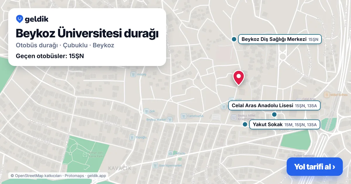 Beykoz Üniversitesi otobüs durağı haritada: konumu ve yakındaki duraklar
