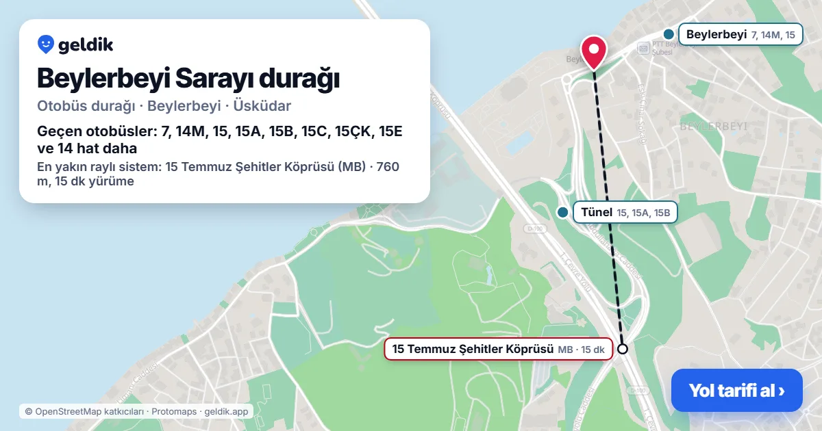 Beylerbeyi Sarayı otobüs durağı haritada: konumu ve yakındaki duraklar