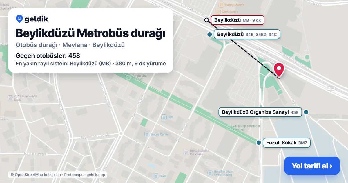 Beylikdüzü Metrobüs otobüs durağı haritada: konumu ve yakındaki duraklar