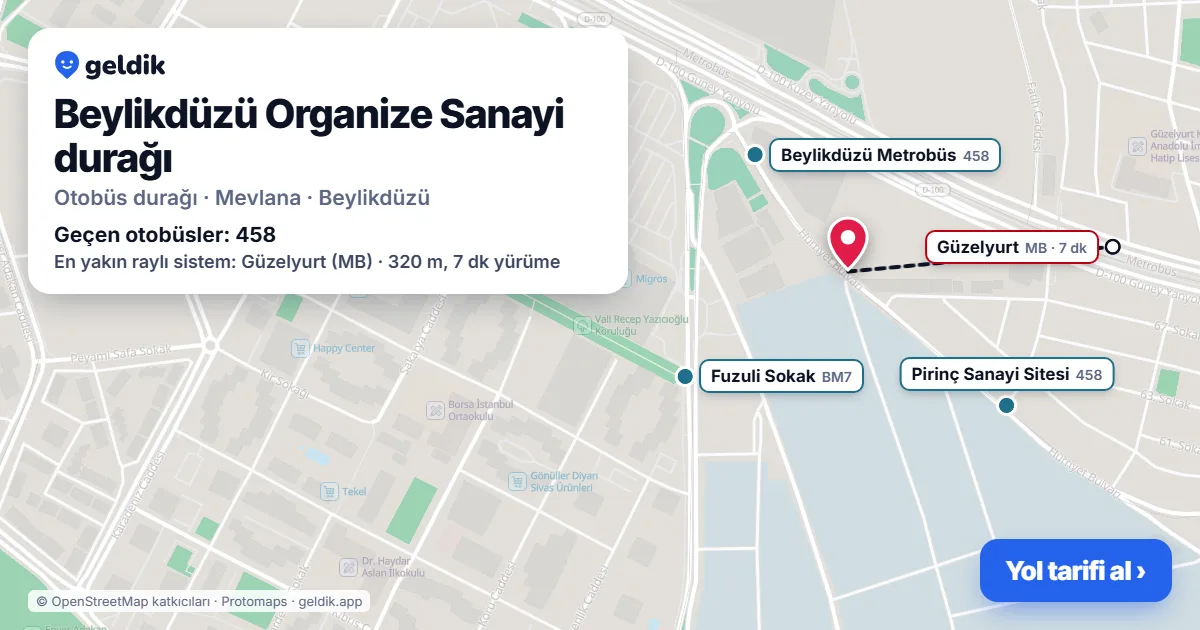 Beylikdüzü Organize Sanayi otobüs durağı haritada: konumu ve yakındaki duraklar