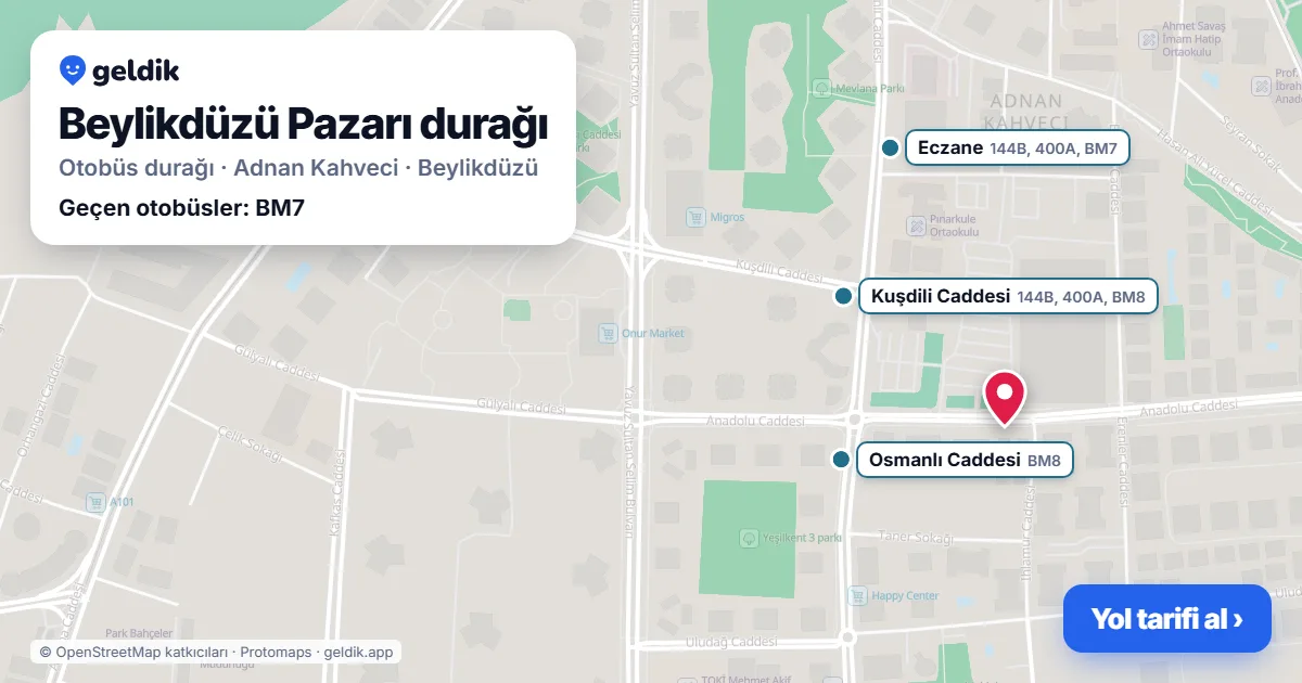 Beylikdüzü Pazarı otobüs durağı haritada: konumu ve yakındaki duraklar