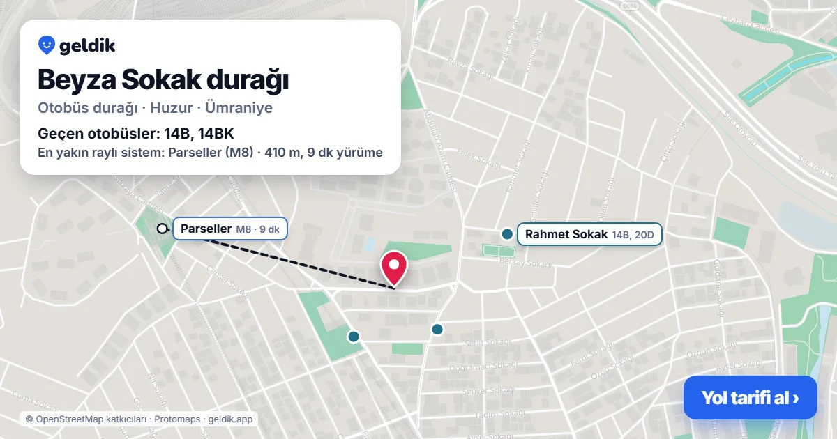 Beyza Sokak otobüs durağı haritada: konumu ve yakındaki duraklar